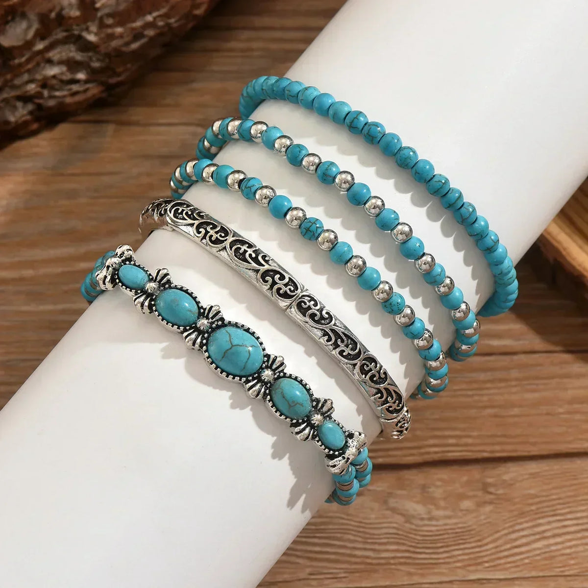 Bracciali Boho con Perline Turchesi - Set Elegante