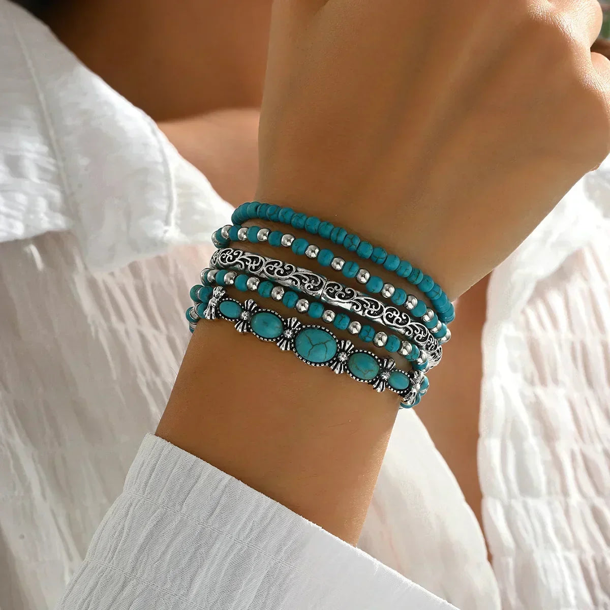Bracciali Boho con Perline Turchesi - Set Elegante