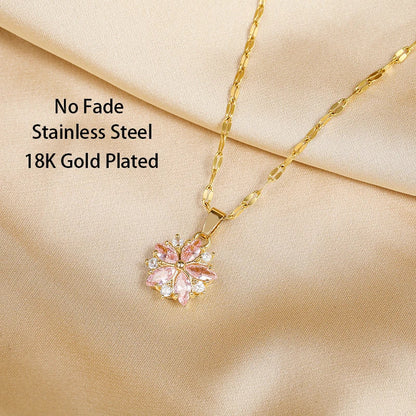 Collana Elegante in Acciaio Inossidabile con Fiore di Rosa Sakura