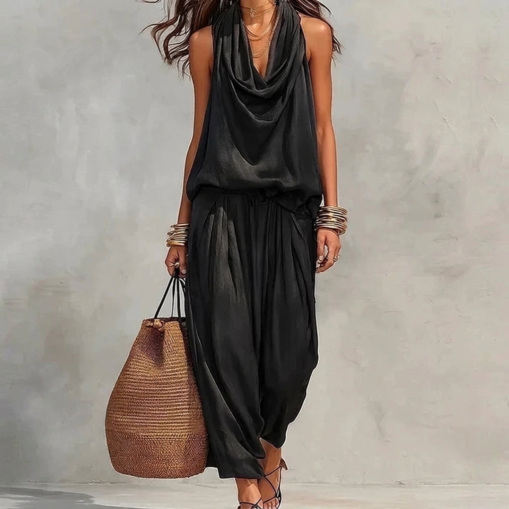 Ambre | Completo Fluido Top Halter Drappeggiato e Pantaloni