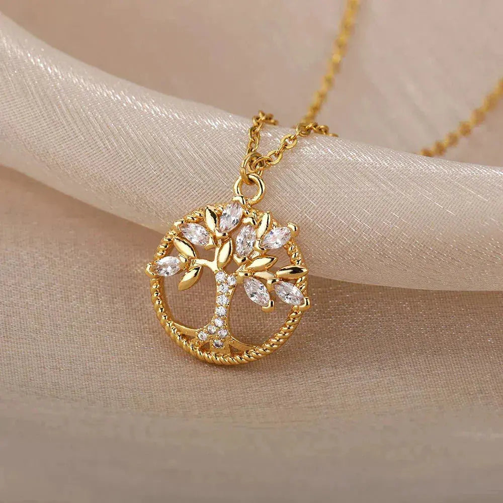 Oro Collana Albero della Vita con Zirconia