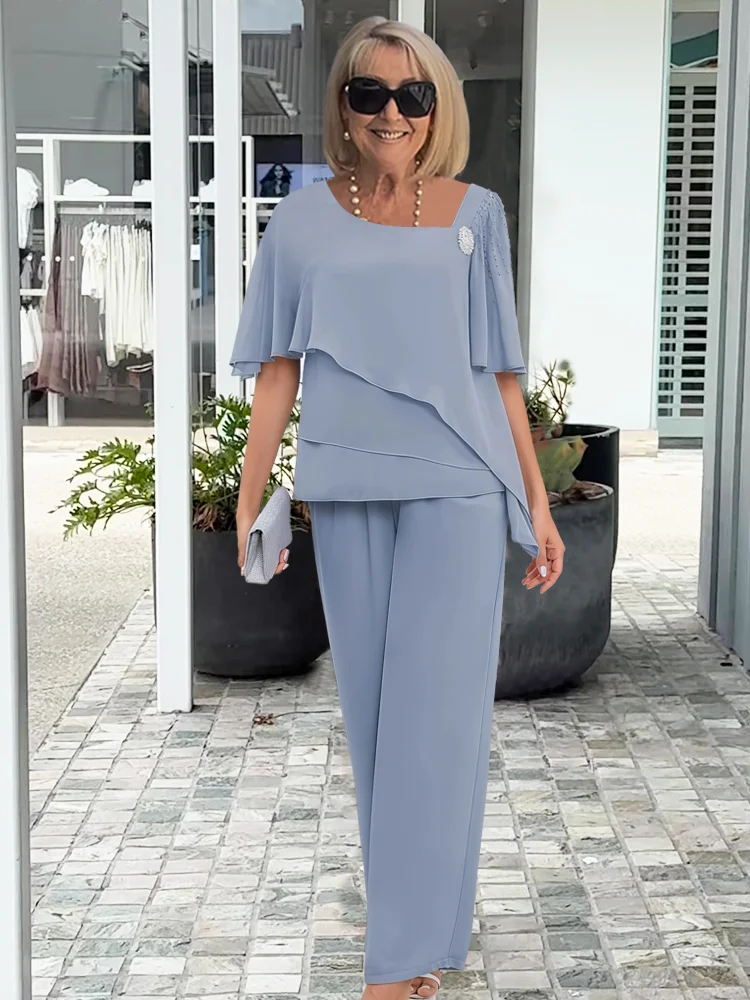 Ninon | Completo Camicetta Asimmetrica Sovrapposta e Pantaloni Larghi