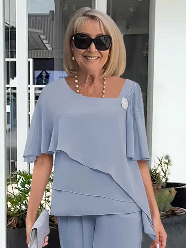 Ninon | Completo Camicetta Asimmetrica Sovrapposta e Pantaloni Larghi