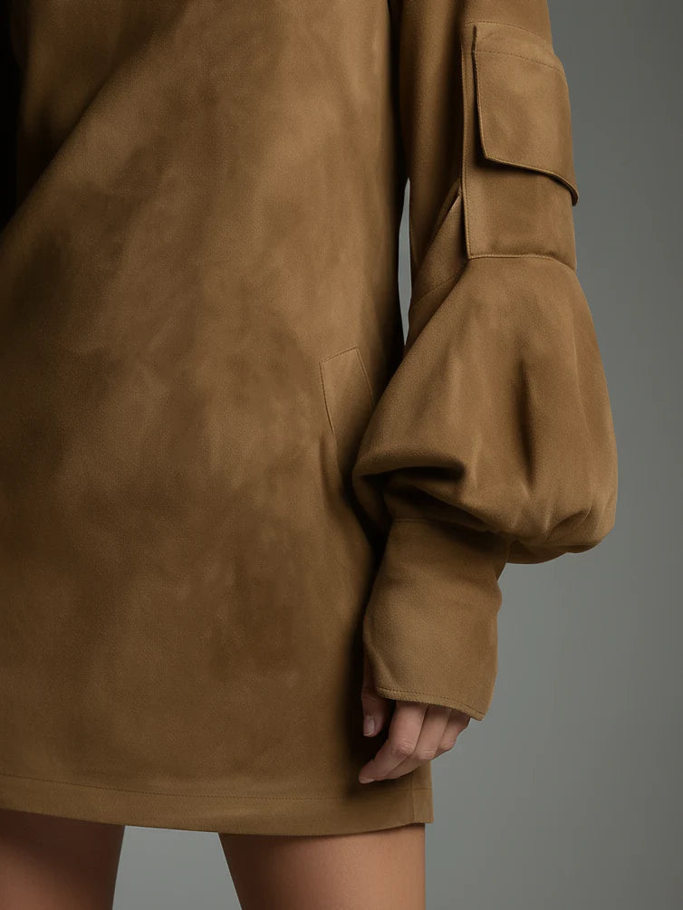 Bibiane | Mini Abito Oversize in Suedine con Collo Alto