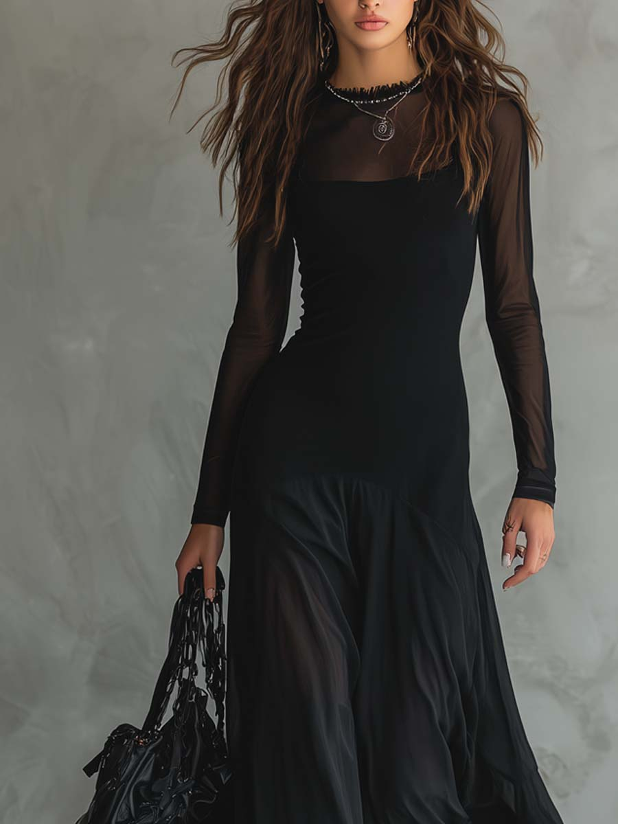 Neroa | Abito maxi svasato in tulle nero