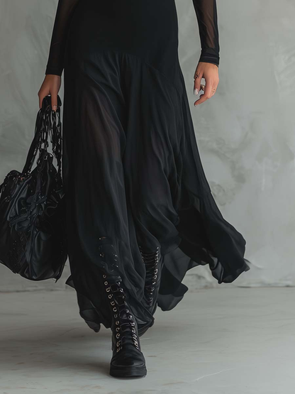 Neroa | Abito maxi svasato in tulle nero