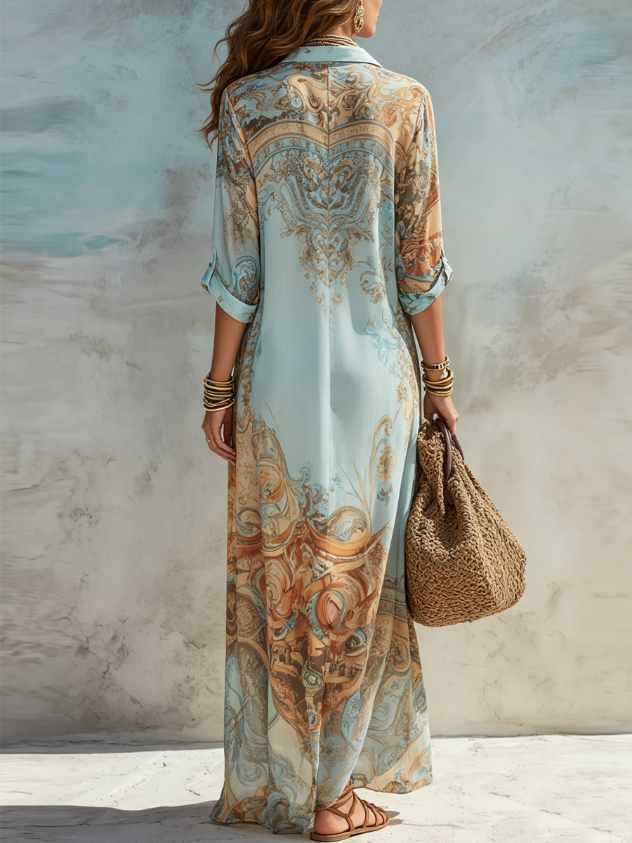 Valérie | Abito Maxi con Stampa Floreale Blu per Vacanze
