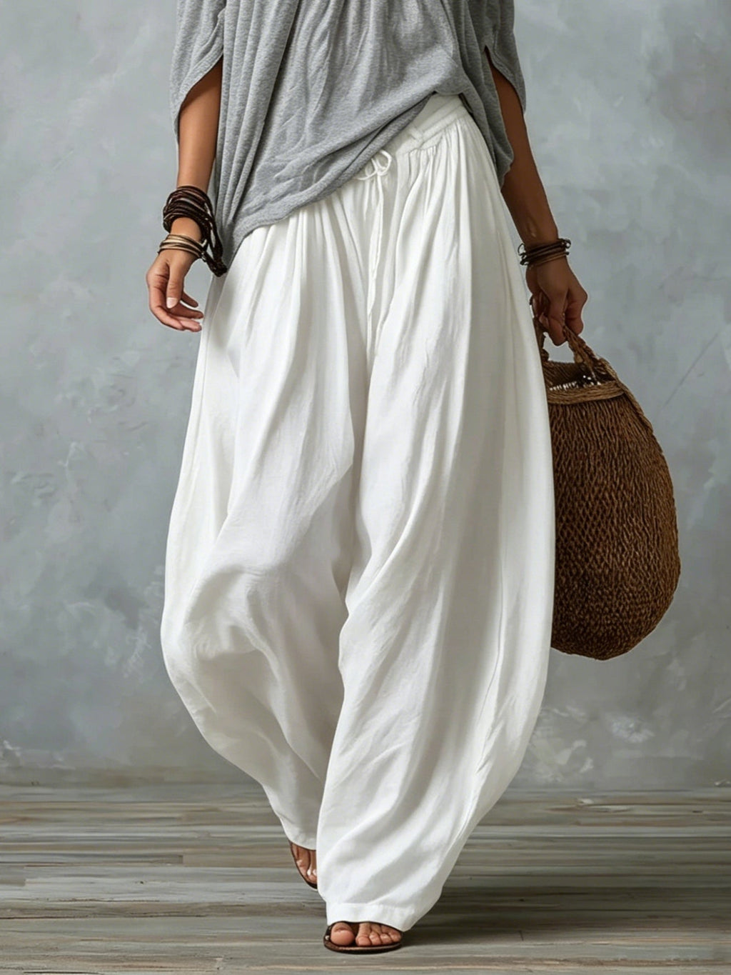 Marta | Completo Top Bianco Off-the-shoulder e Pantaloni Lantern Larghi