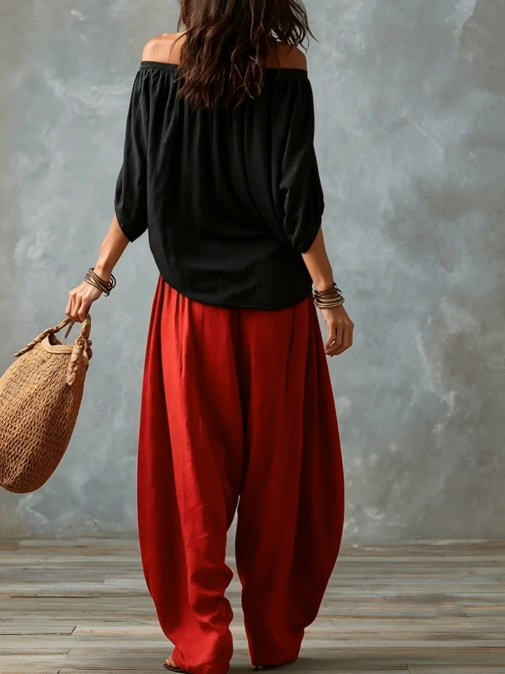 Marta | Completo Top Bianco Off-the-shoulder e Pantaloni Lantern Larghi