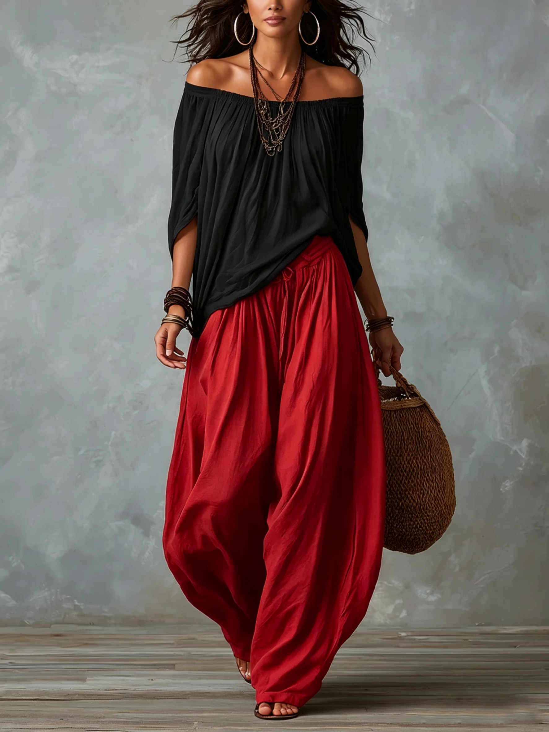 Marta | Completo Top Bianco Off-the-shoulder e Pantaloni Lantern Larghi