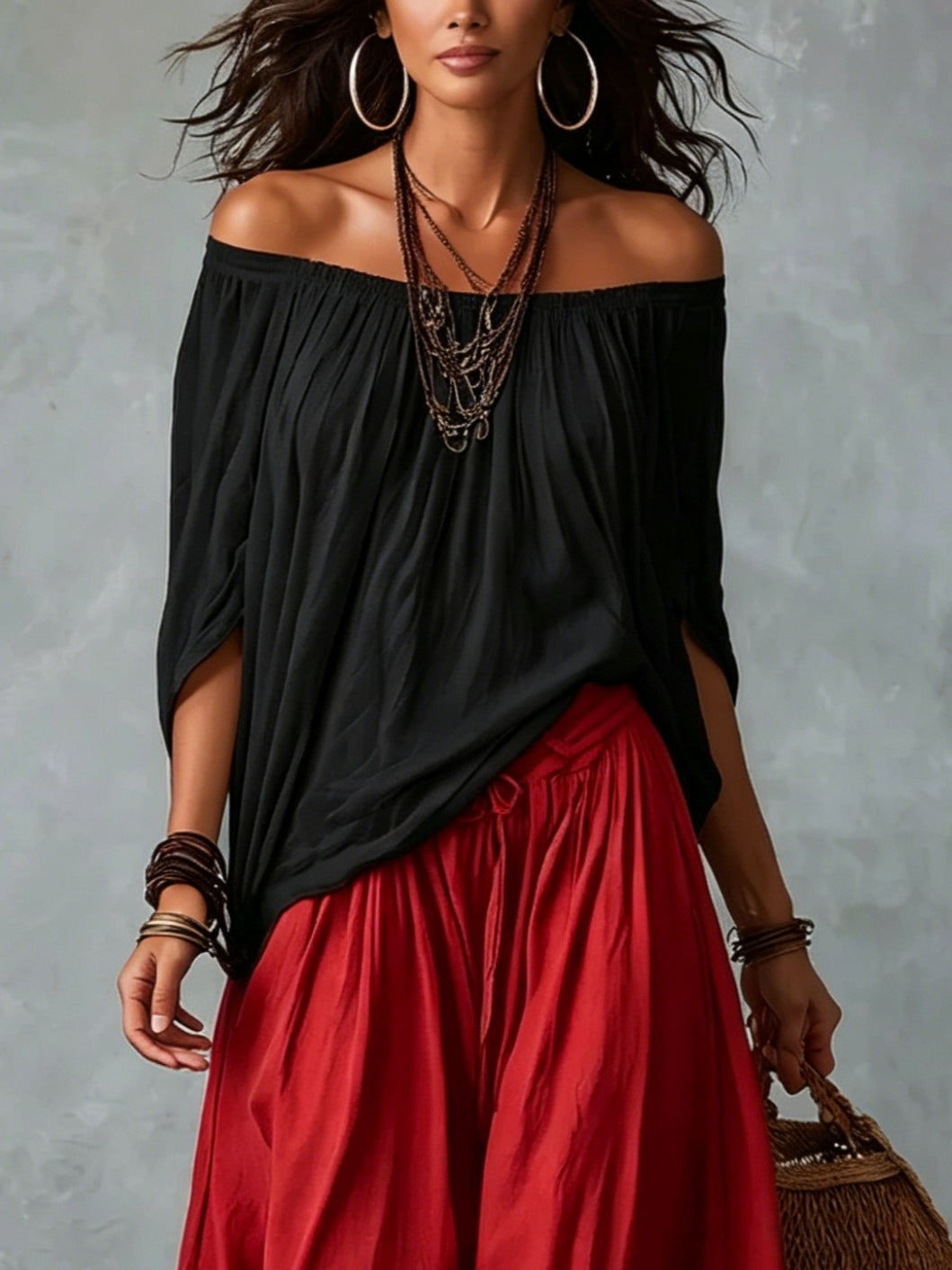 Marta | Completo Top Bianco Off-the-shoulder e Pantaloni Lantern Larghi