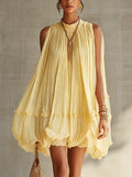 Margaux | Mini Abito a Volant, Collo Halter, Giallo