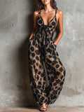 Mono in chiffon morbido con collo halter e stampa animale nera