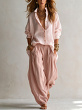 Set Camicia Rosa Larga e Pantaloni Lantern a Gamba Larga