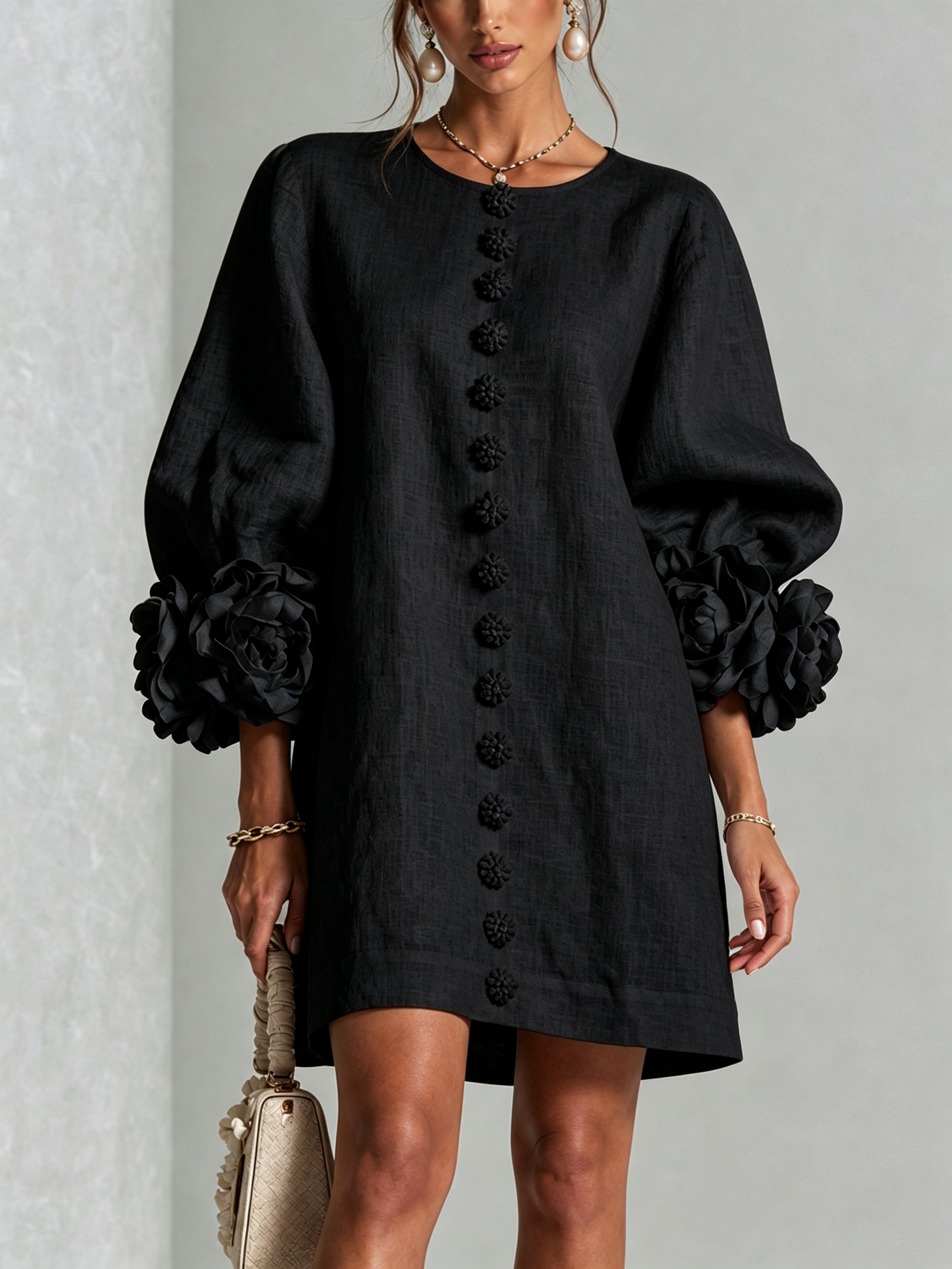Candida | Vestito Mini con Bottoni e Maniche