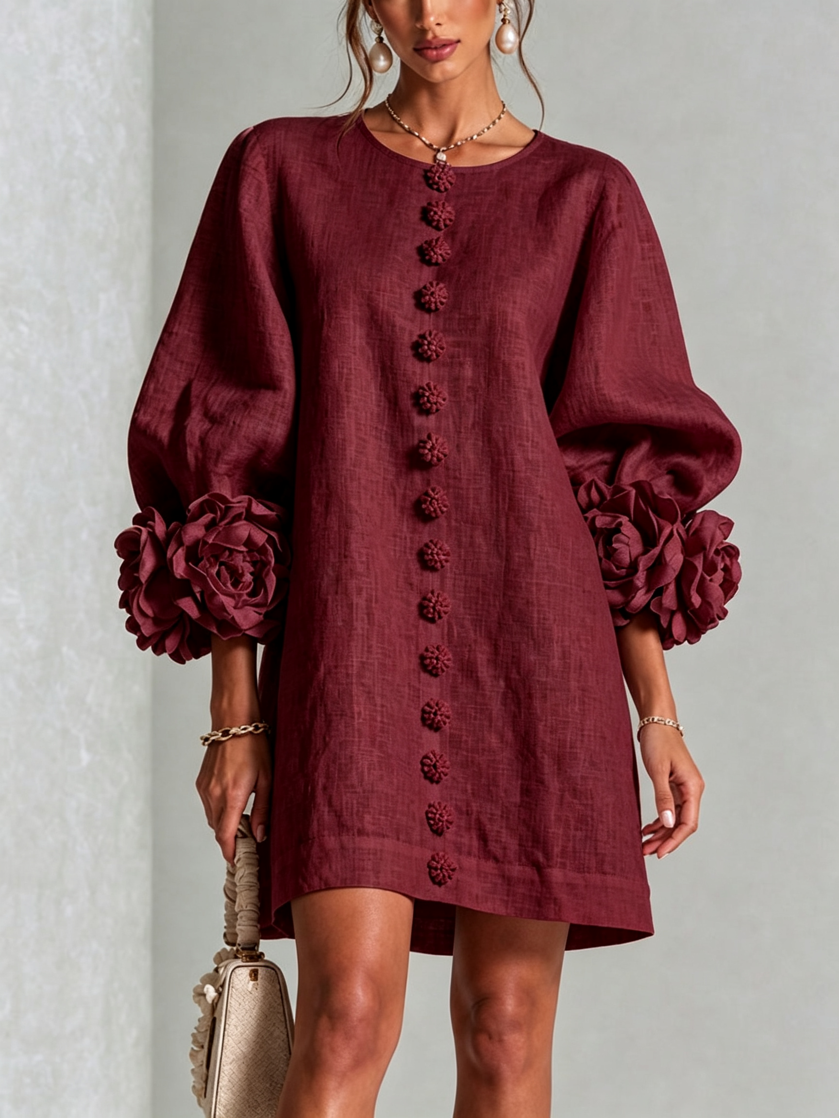 Candida | Vestito Mini con Bottoni e Maniche