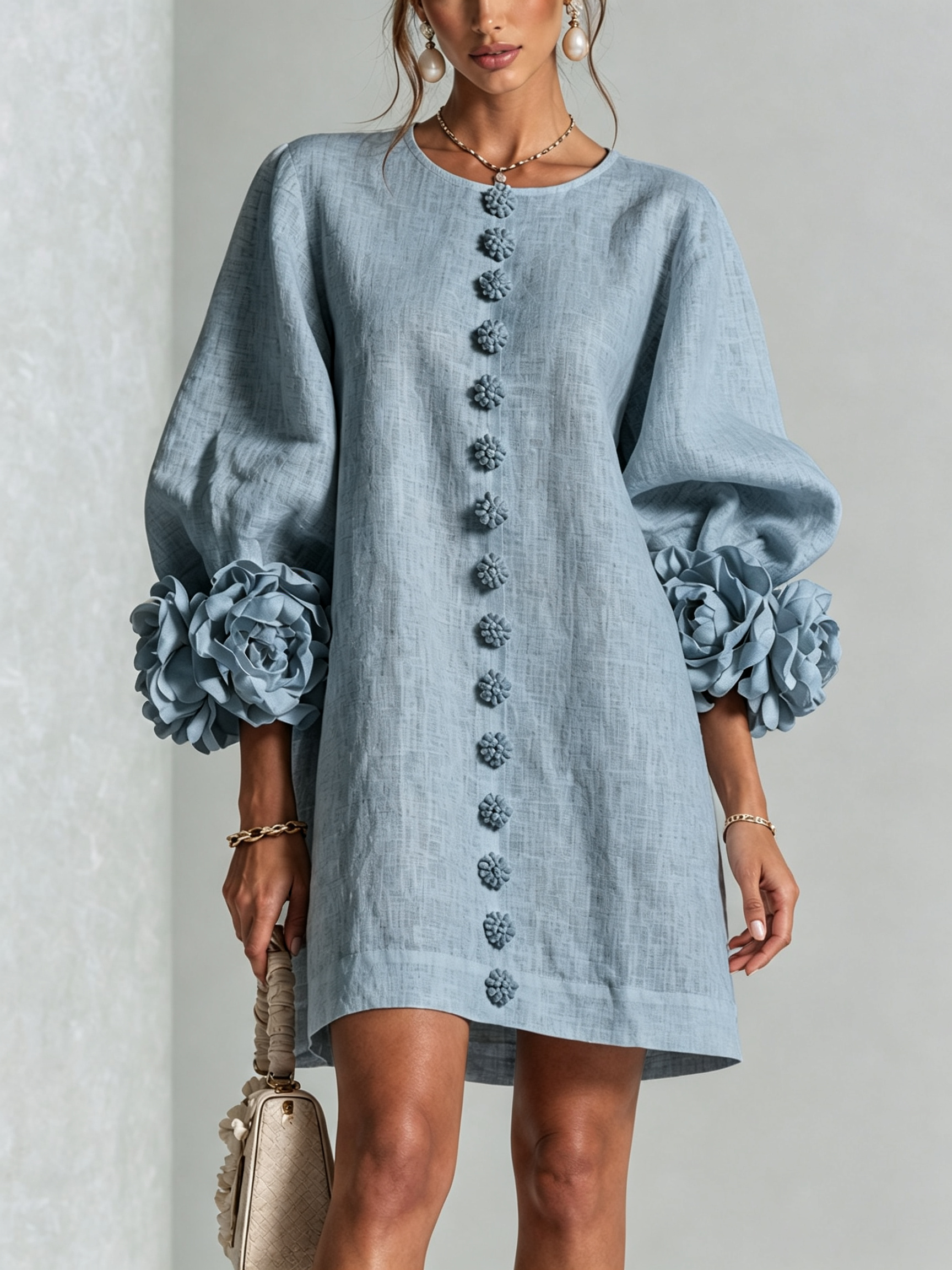 Angelica | Vestito Mini con Bottoni e Maniche