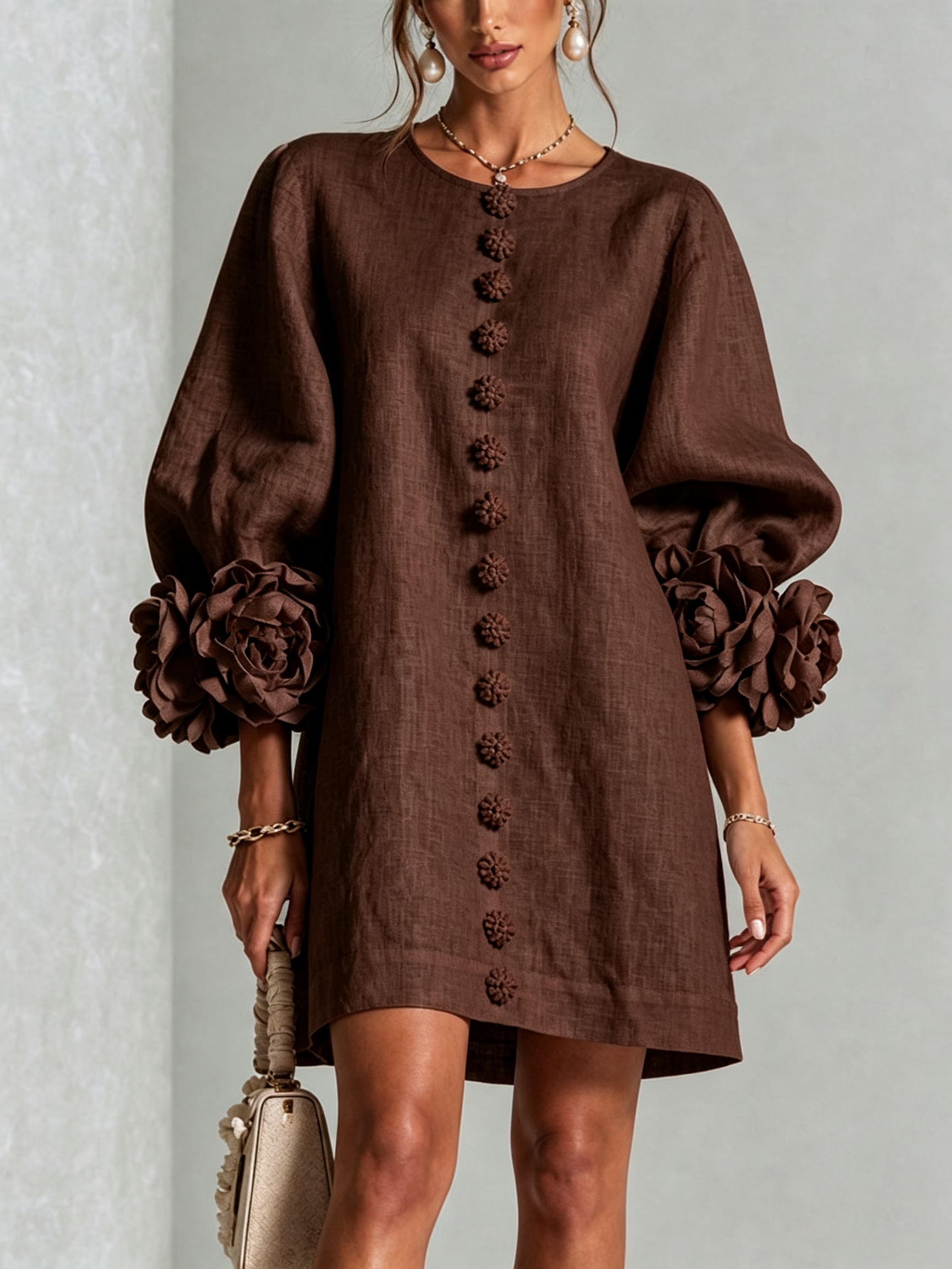 Angelica | Vestito Mini con Bottoni e Maniche