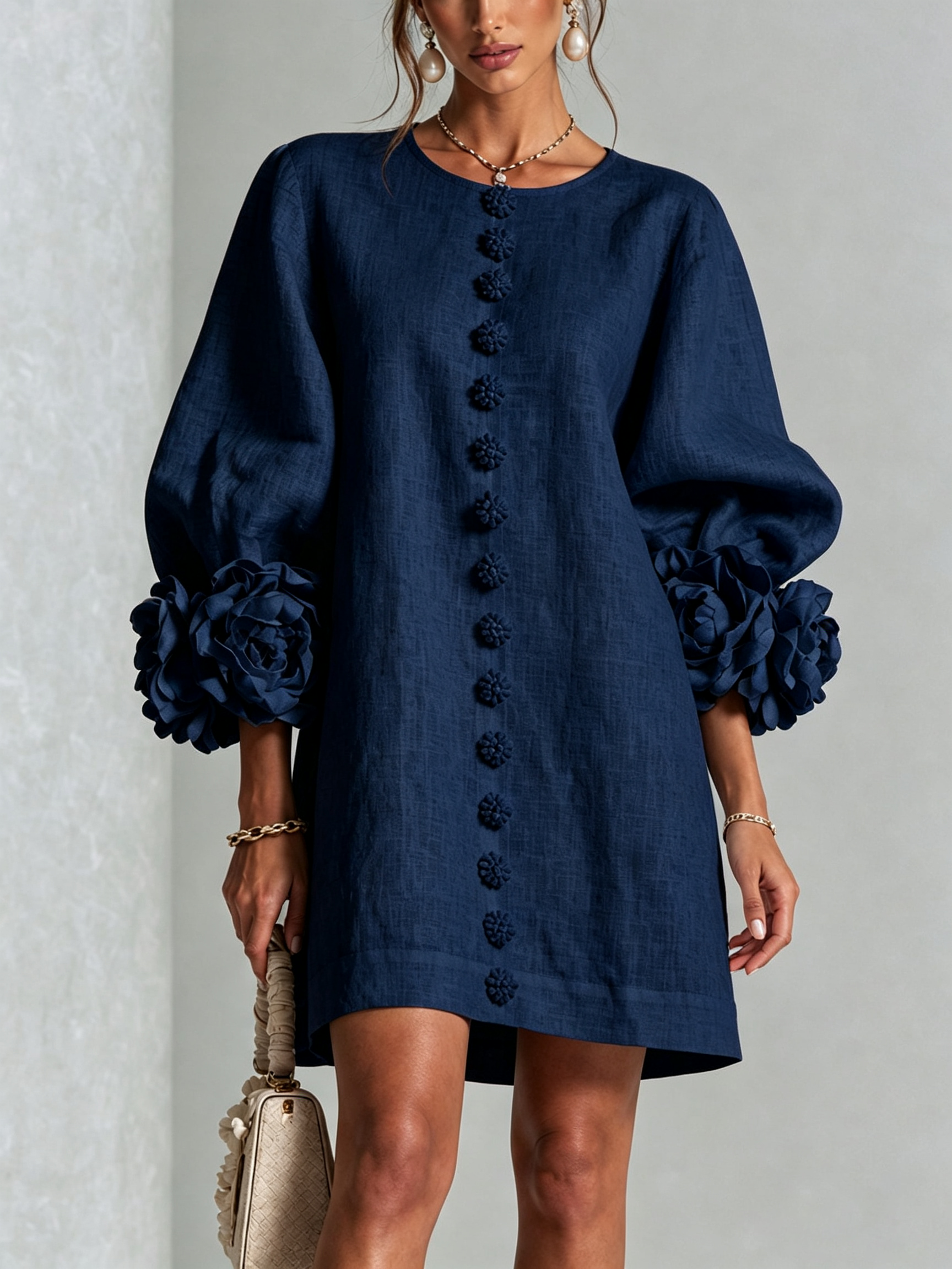 Angelica | Vestito Mini con Bottoni e Maniche