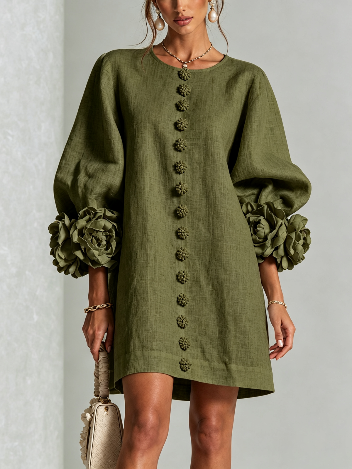 Angelica | Vestito Mini con Bottoni e Maniche