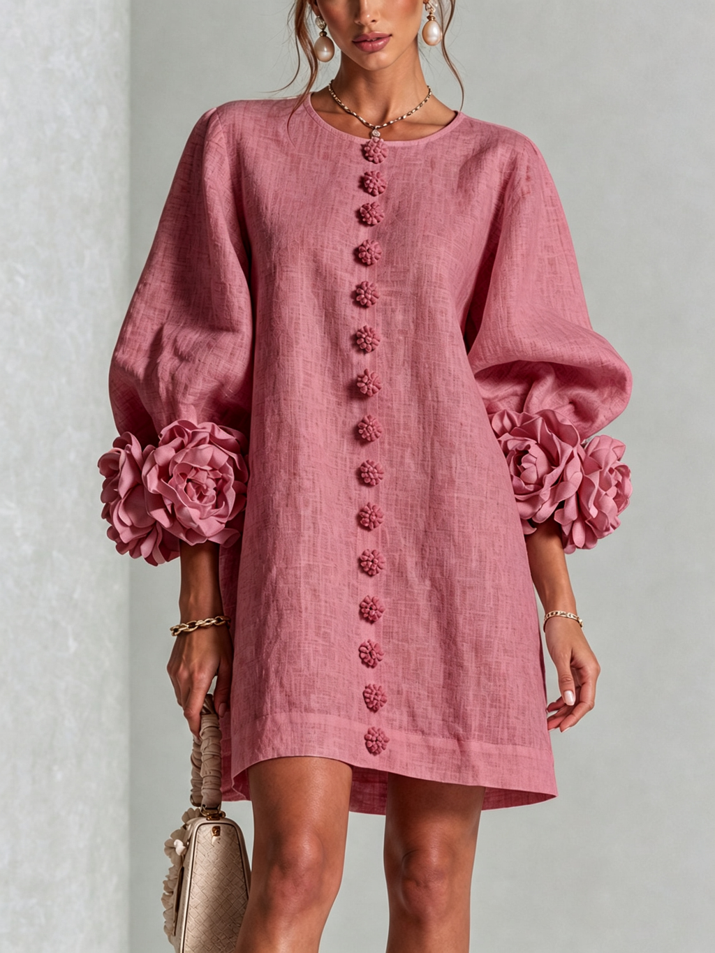 Elena | Vestito Mini con Bottoni e Maniche