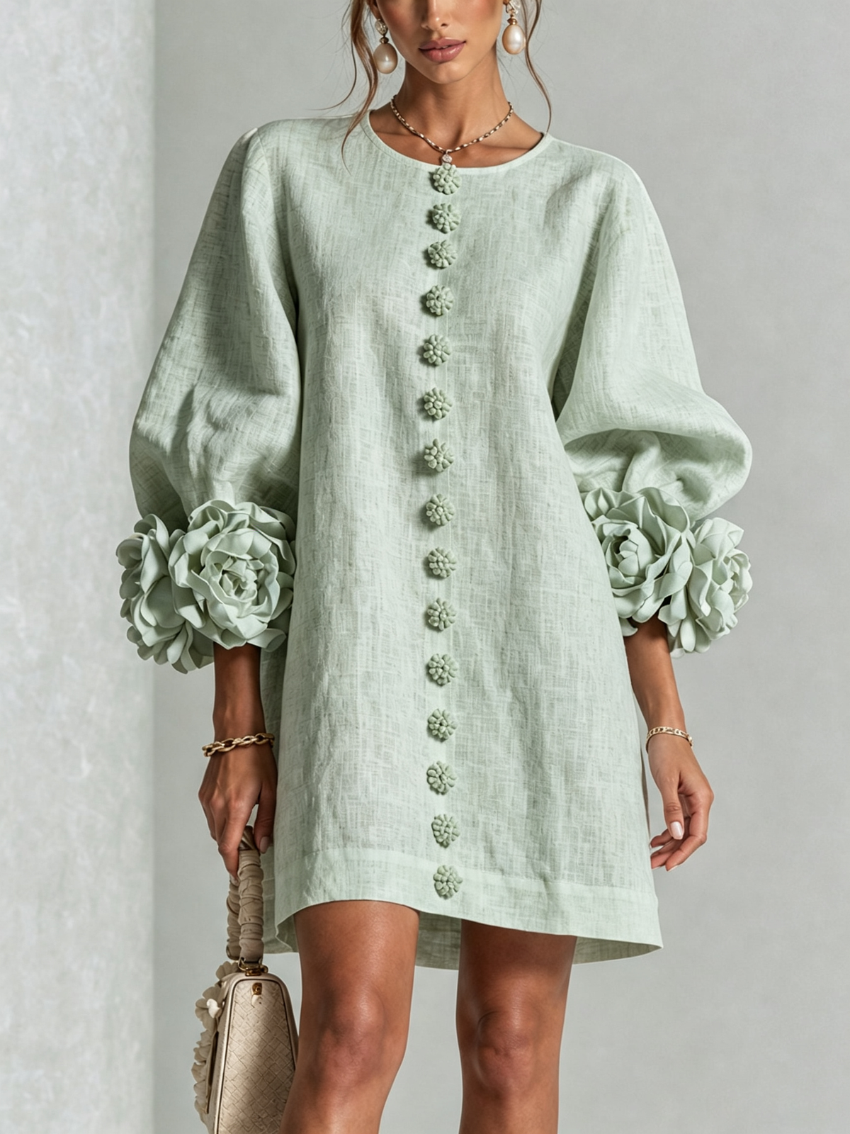 Candida | Vestito Mini con Bottoni e Maniche