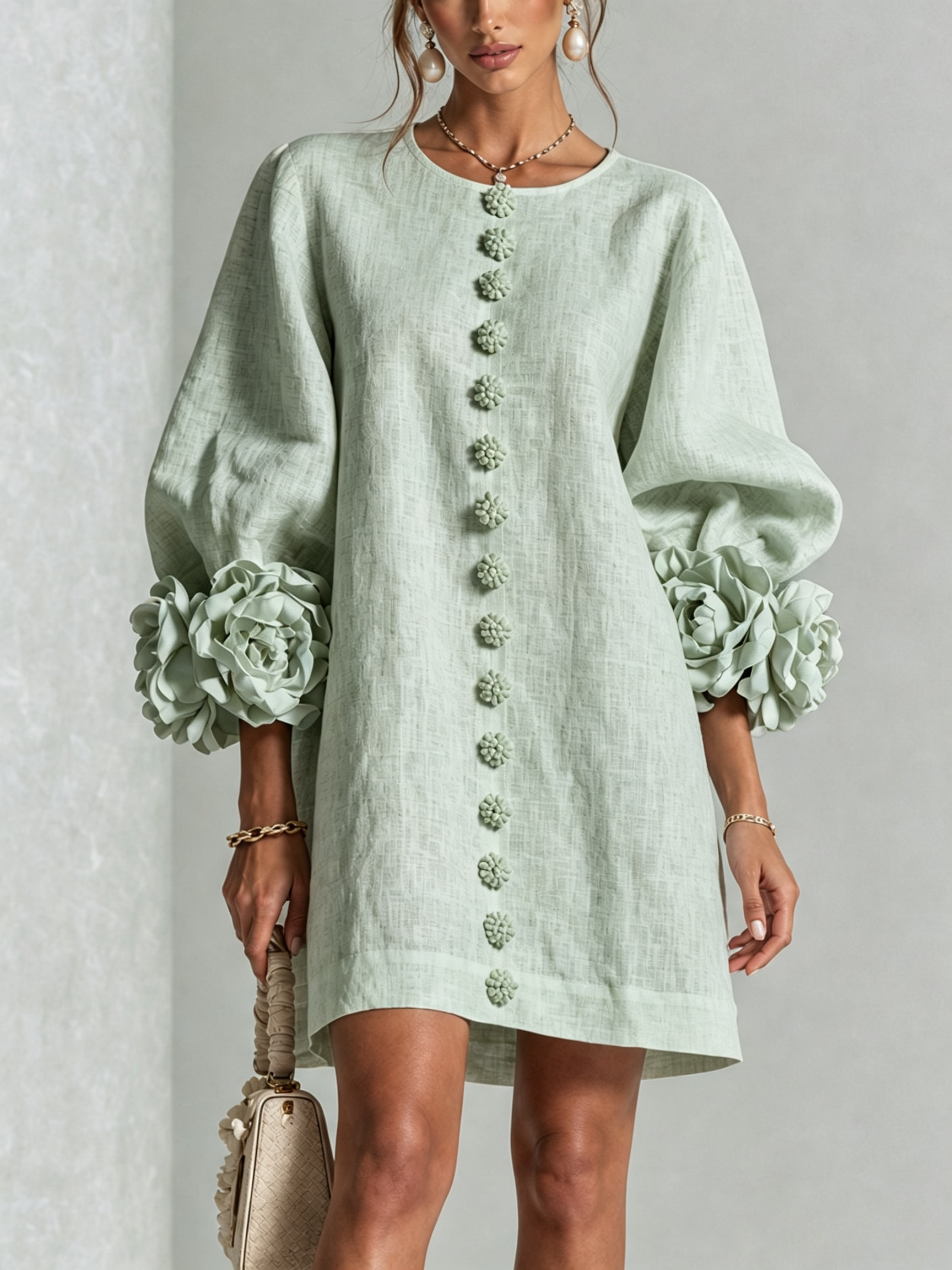 Angelica | Vestito Mini con Bottoni e Maniche