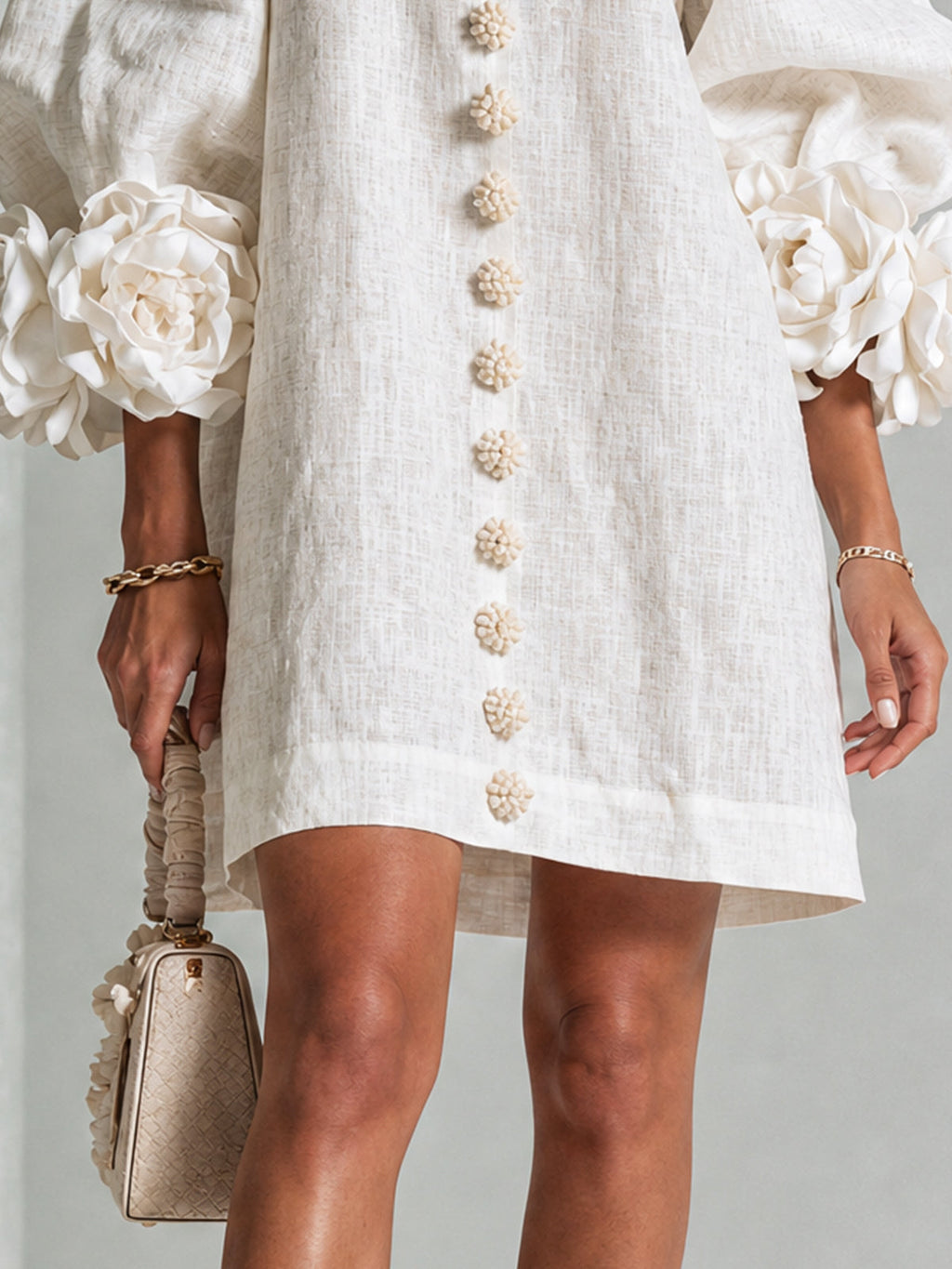 Candida | Vestito Mini con Bottoni e Maniche