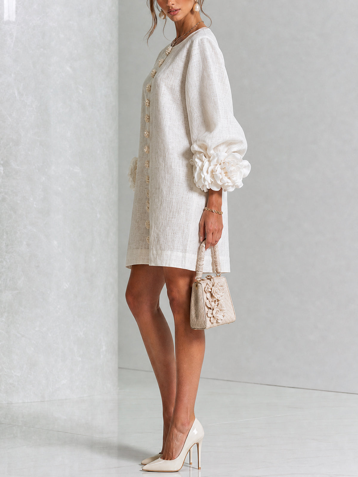 Candida | Vestito Mini con Bottoni e Maniche