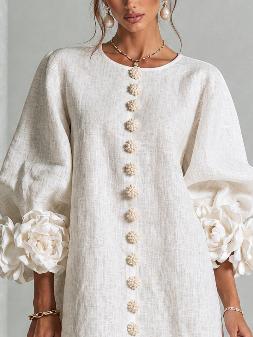 Candida | Vestito Mini con Bottoni e Maniche