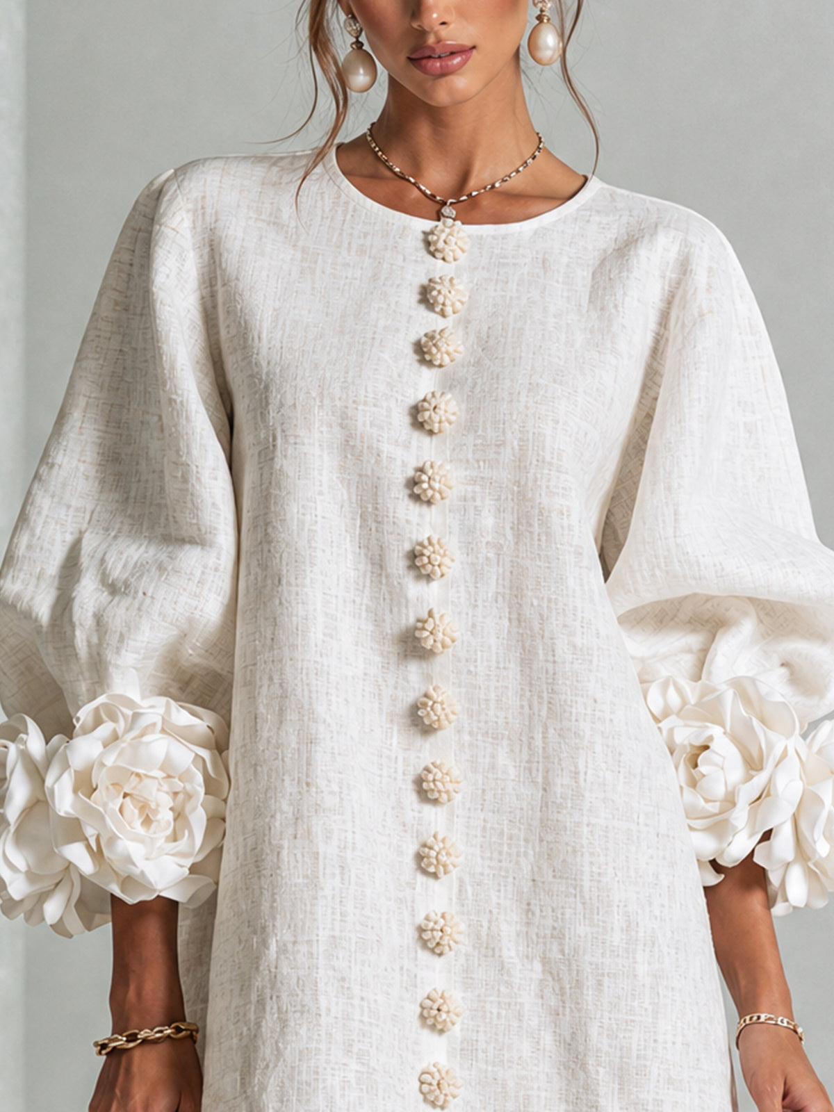 Candida | Vestito Mini con Bottoni e Maniche