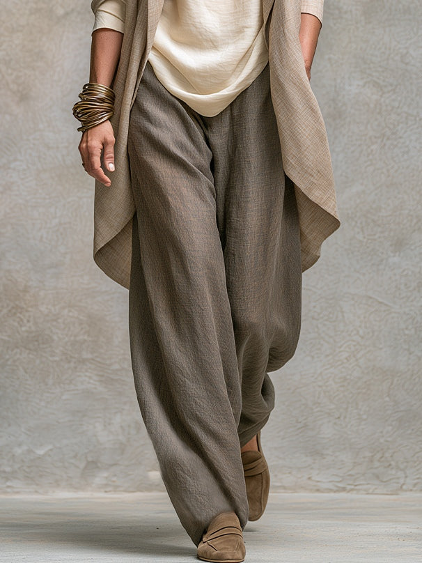 Completo Elegante a Tre Pezzi Beige Grigio con Pantaloni a Gamba Larga