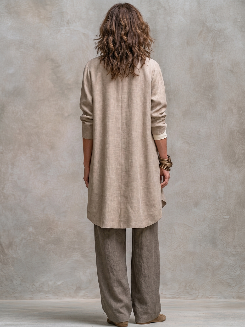 Constance | Completo Tre Pezzi Beige e Grigio, Casual a Sovrapposizioni, con Pantaloni Palazzo, Elegante