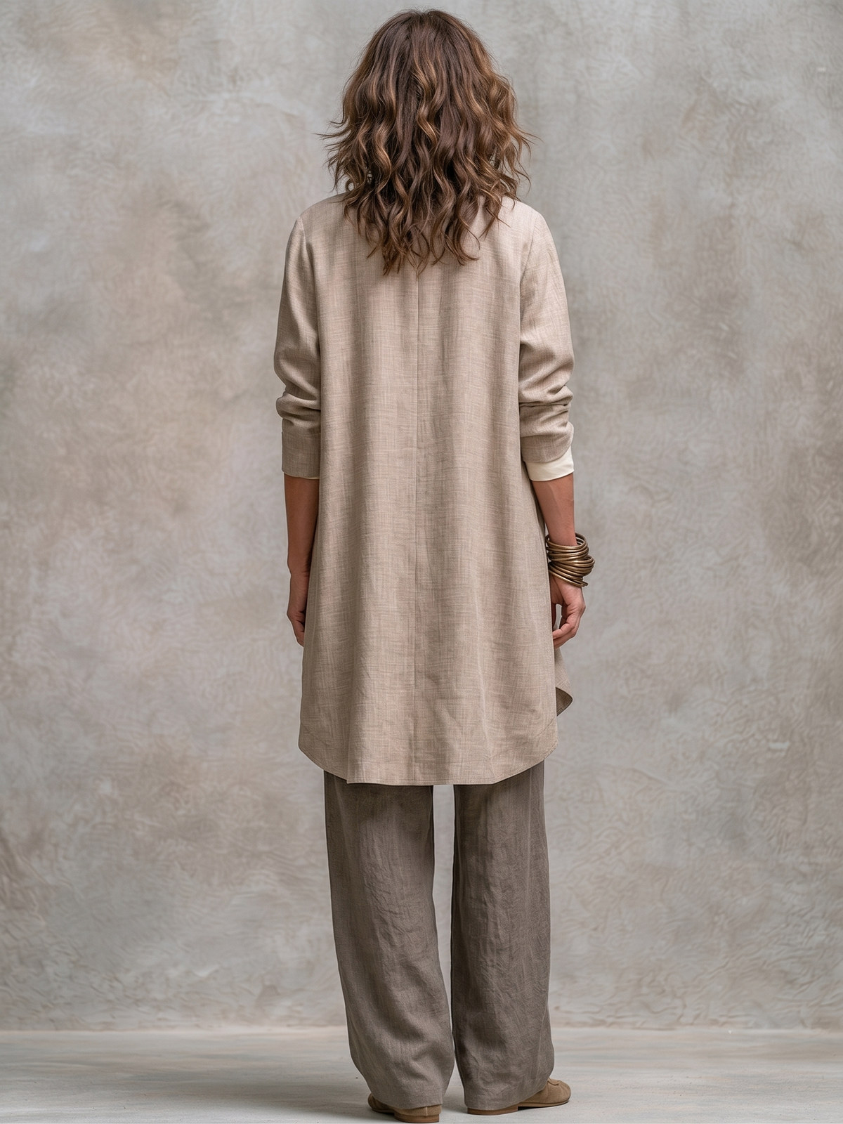 Constance | Completo Tre Pezzi Beige e Grigio, Casual a Sovrapposizioni, con Pantaloni Palazzo, Elegante