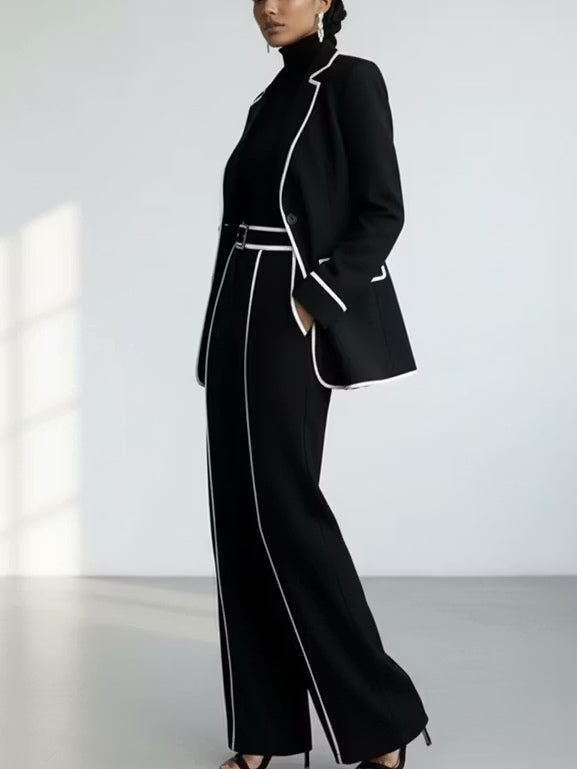 Claudine | Completo Due Pezzi Blazer con Passamaneria a Contrasto Nera e Pantaloni Largo
