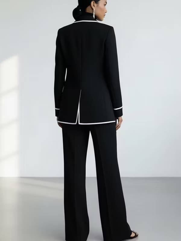 Claudine | Completo Due Pezzi Blazer con Passamaneria a Contrasto Nera e Pantaloni Largo