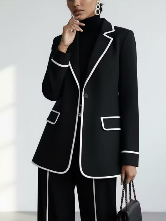 Claudine | Completo Due Pezzi Blazer con Passamaneria a Contrasto Nera e Pantaloni Largo