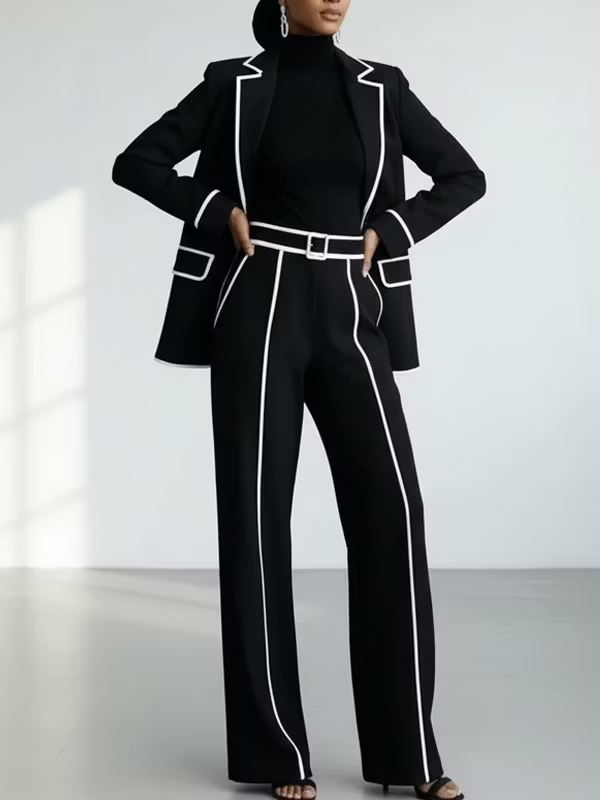 Claudine | Completo Due Pezzi Blazer con Passamaneria a Contrasto Nera e Pantaloni Largo