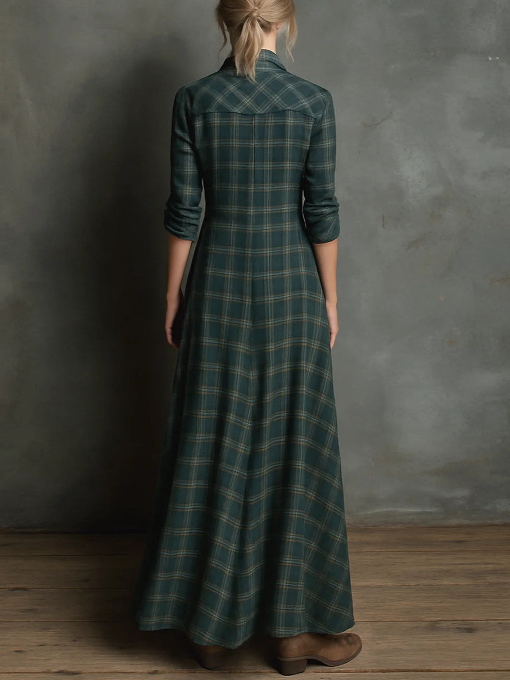 Margaux | Abito Camicia Maxi con Collo Vichy Verde
