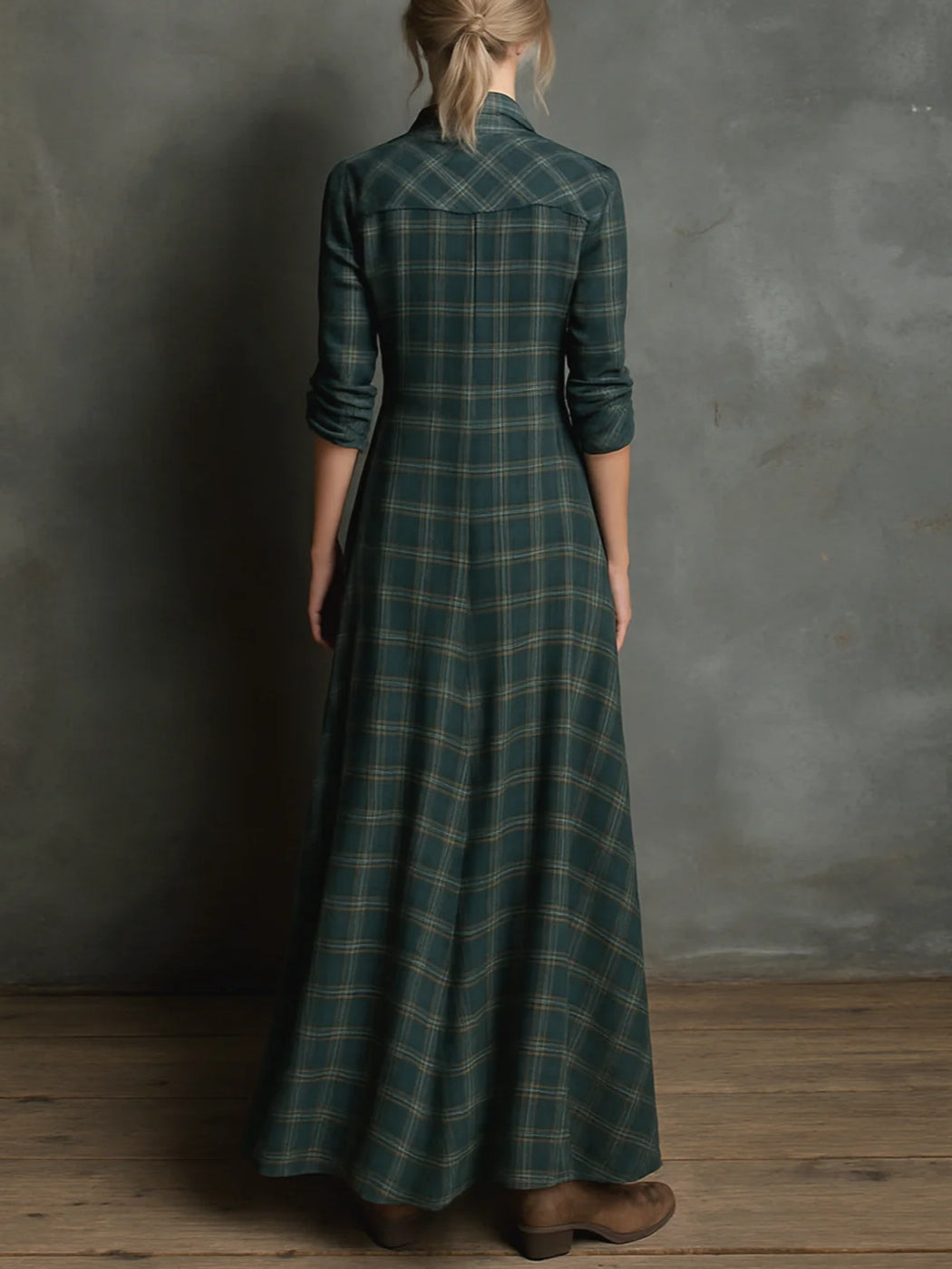 Margaux | Abito Camicia Maxi con Collo Vichy Verde