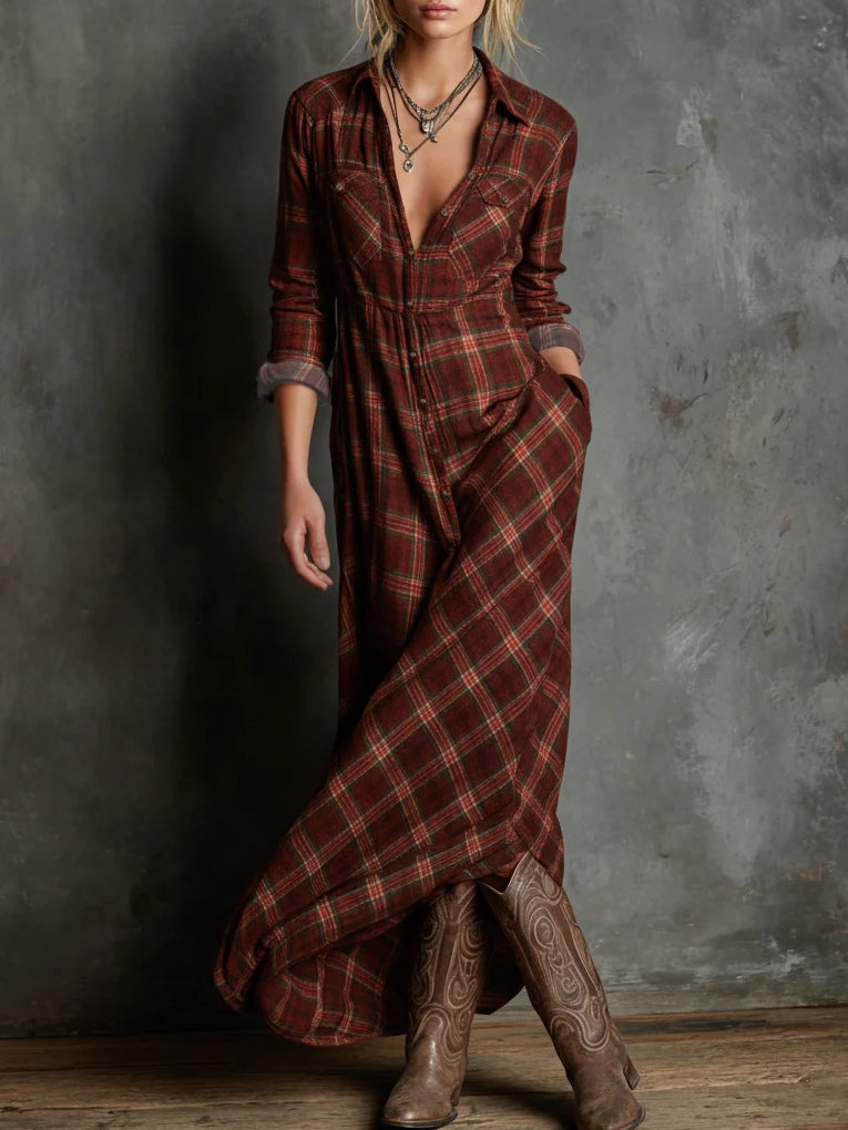 Margaux | Abito Camicia Maxi con Collo Vichy Verde