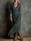 Margaux | Abito Camicia Maxi con Collo Vichy Verde