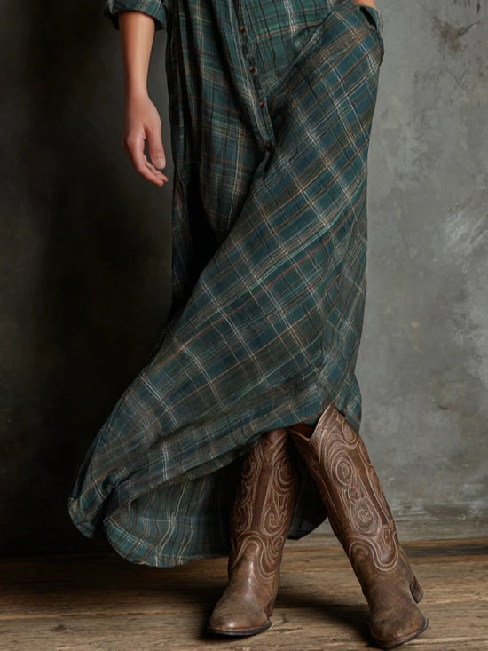 Margaux | Abito Camicia Maxi con Collo Vichy Verde