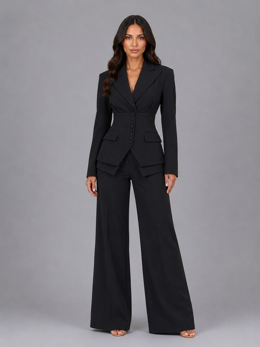 Anselma | Completo Due Pezzi con Blazer a Vita Segnata e Pantaloni a Palazzo