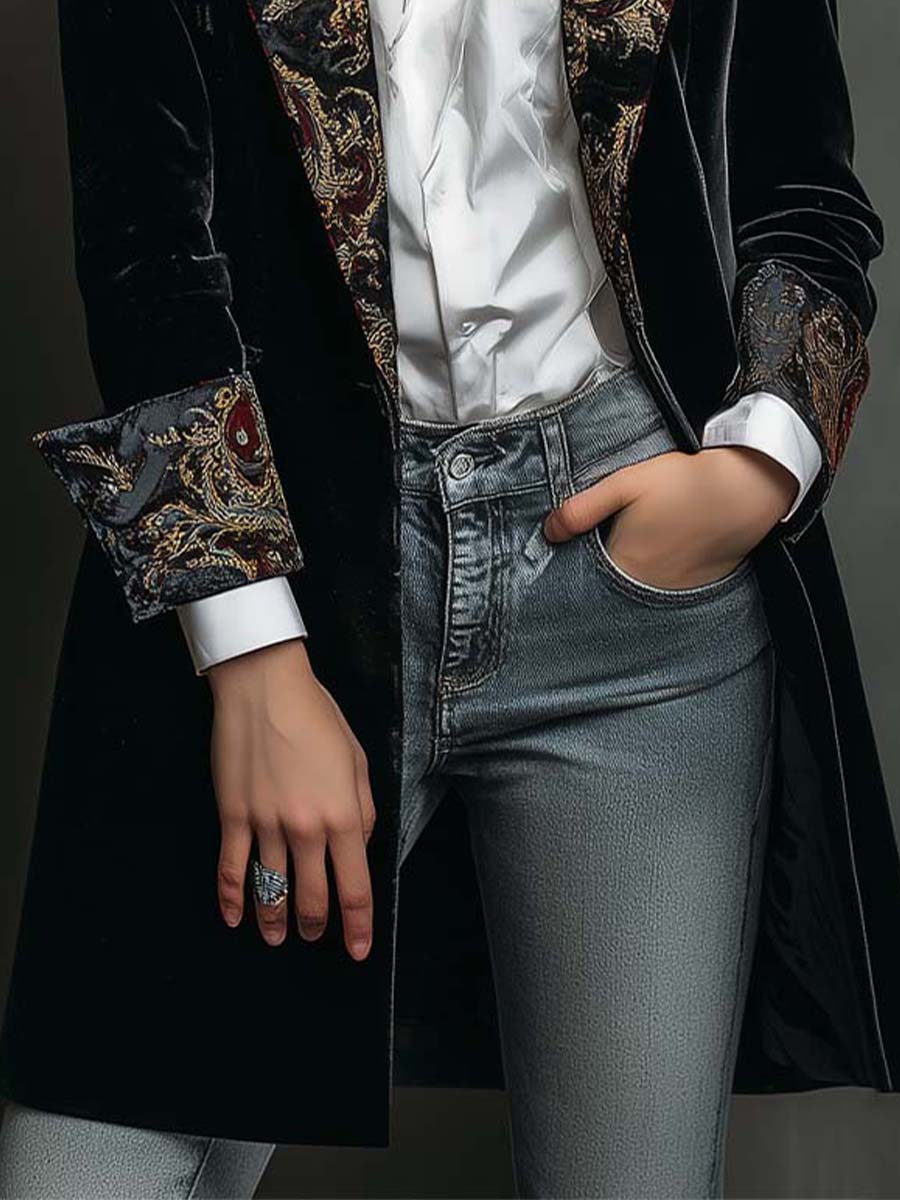 Léontine | Blazer Sottile Stampato Barocco Nero