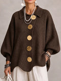 Graziella | Cardigan Oversize a Coste con Orlo Smerlato, Marrone Cioccolato