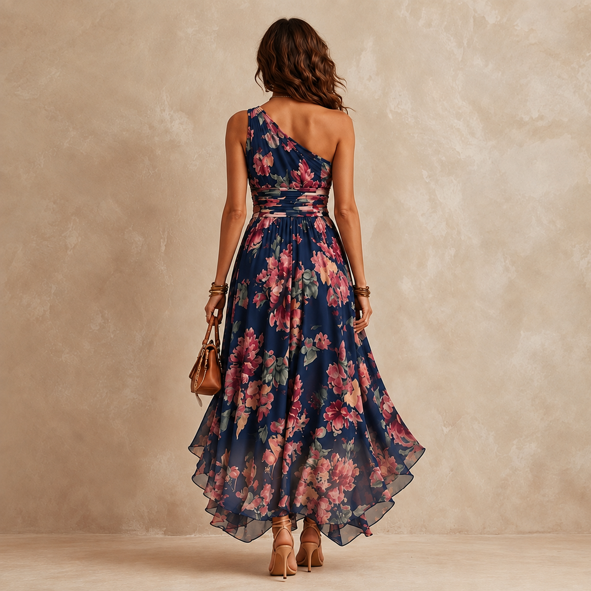Celeste | Maxi floreale a spalla unica
