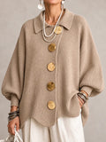 Iolanda | Cardigan Oversize a Coste con Orlo Smerlato, Beige Sabbia