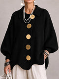 Maddalena | Cardigan Oversize a Coste con Orlo Smerlato, Nero