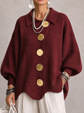 Loredana | Cardigan Oversize a Coste con Orlo Smerlato, Bordeaux